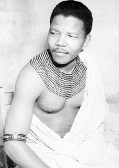 Nelson Mandela wearing a beaded collar